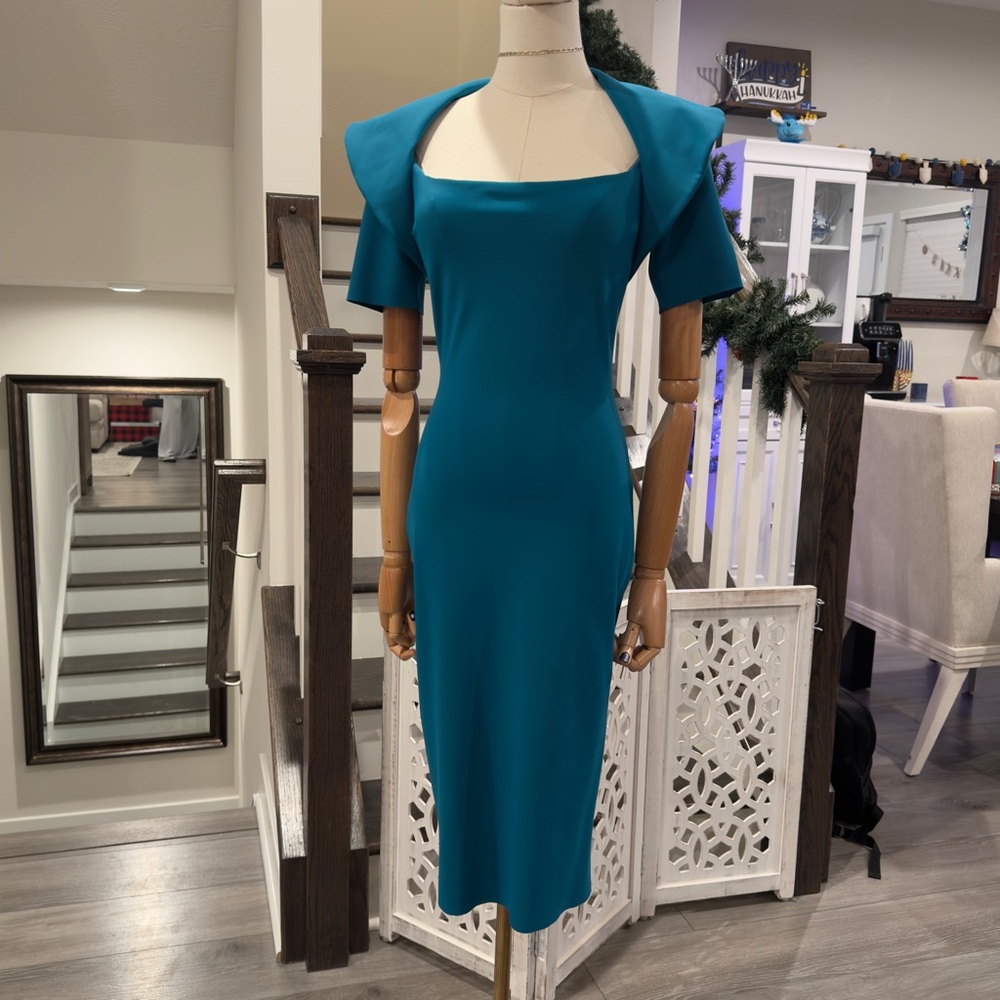 Chiara Boni La Petite Robe Ail Peacock Blue Draped Shoulder Dress 6